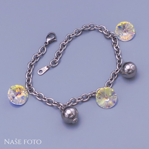 Náramek z chirurgické oceli s krystaly Swarovski Crystal AB ( měnící )