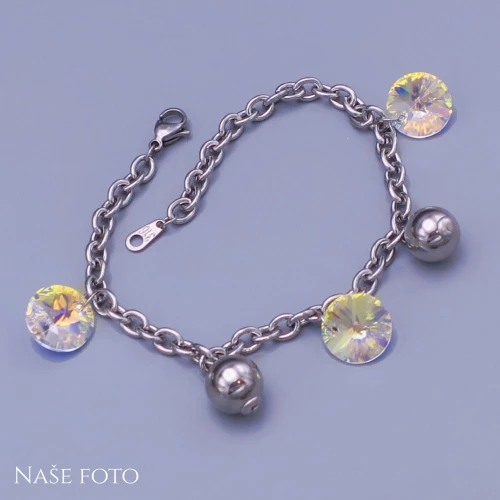Náramek z chirurgické oceli s krystaly Swarovski Crystal AB ( měnící )