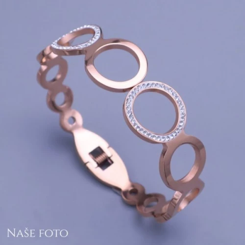 Luxusní RoseGold zářivý náramek z pozlacené chir.oceli