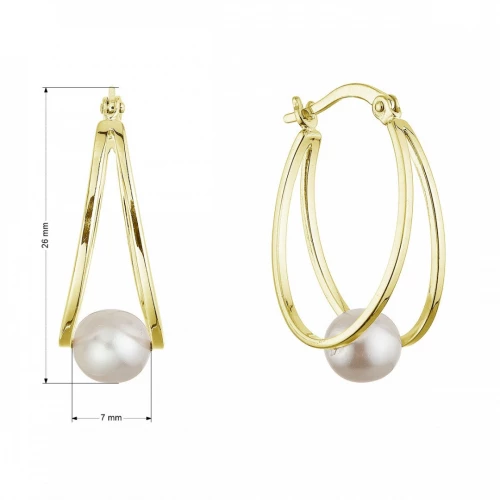 Pozlacené stříbrné náušnice kruhy se syntetickou perlou