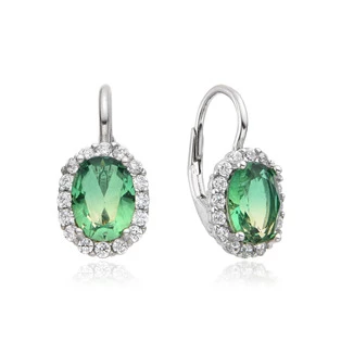 Stříbrné dámské náušnice duhově zelenými kameny
