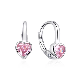 Stříbrné dívčí náušnice srdíčka růžová