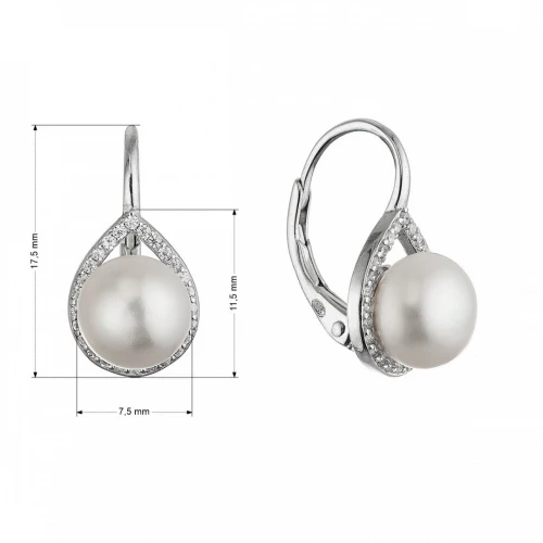 Stříbrné náušnice visací s bílou říční perlou