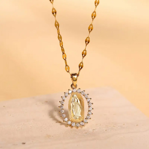 Oválný přívěsek Madonky s řetízkem z chir.oceli