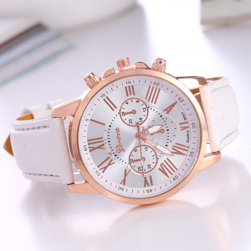 Dámské elegantní hodinky kožené bílé s "chronografem"
