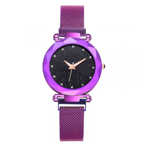 Moderní dámské hodinky fialové s hvězdným ciferníkem