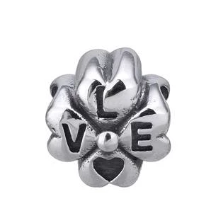 Navlékací ocelový přívěšek korálek - čtyřlístek s nápisem LOVE
