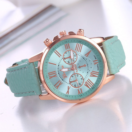 Dámské elegantní hodinky kožené modré s "chronografem"