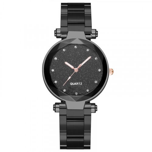 Luxusní dámské hodinky kovové černé, s třpytivým ciferníkem