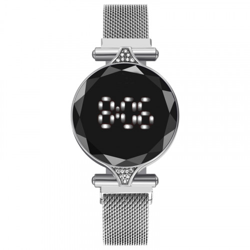 Digitální dámské hodinky celokovové stříbrné