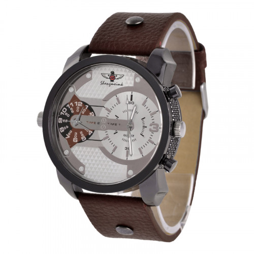 Luxusní pánské hodinky hnědé s masivním ciferníkem a funkčním chronografem