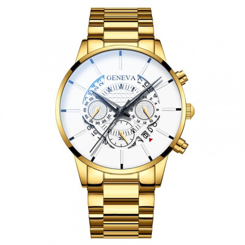 Luxusní pánské hodinky kovové zlaté s bílým ciferníkem a datumovkou