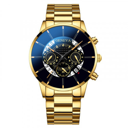 Luxusní pánské hodinky kovové zlaté s černým ciferníkem a datumovkou