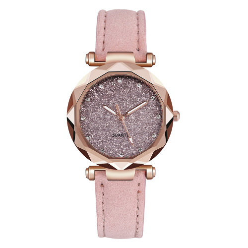 Moderní dívčí hodinky s třpytivým ciferníkem a kamínky - růžová