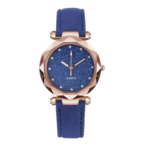 Moderní dívčí hodinky s třpytivým ciferníkem a kamínky - modrá