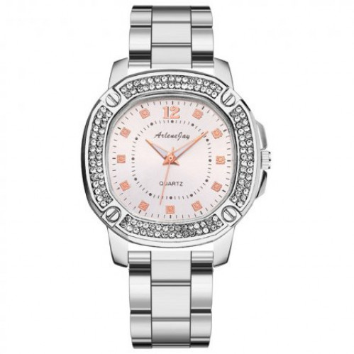 Luxusní dámské hodinky s kamínky stříbrné celokovové, čtvercové bez čísel - 162