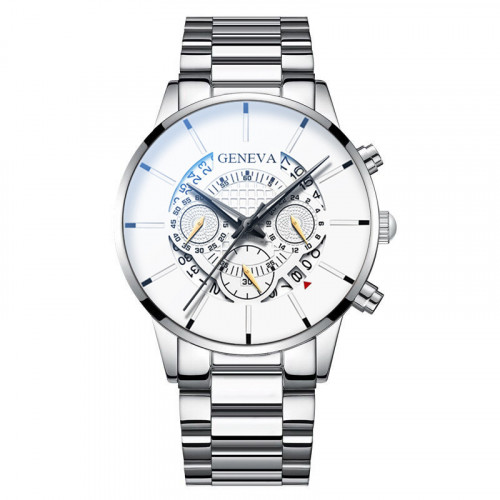 Luxusní pánské hodinky kovové stříbrné s bílým ciferníkem a datumovkou