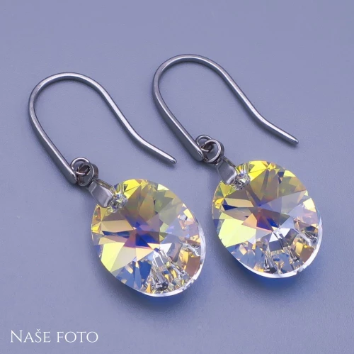 Náušnice Swarovski oválky 18mm Crystal AB háčkové zapínání