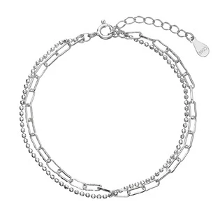 Stříbrný náramek dvojitý řetízek kuličky a oválky