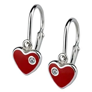 Dětské stříbrné náušnice - srdíčka červená