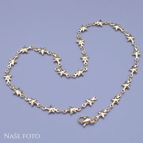 Zlacený náramek na kotník z chirurgické oceli - hvězdičky 5mm
