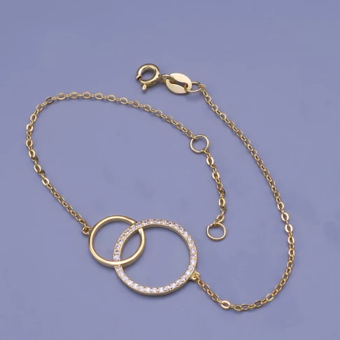 Luxusní stříbrný dámský náramek - kruhy, zlaceno