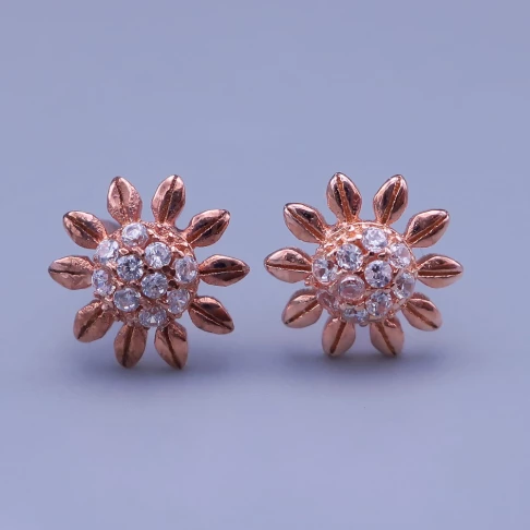 Krásné dámské stříbrné náušnice - rosegold kytičky (zlaceno)